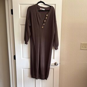 Brown V-Neck Dolman Sleeve Sweater Dress